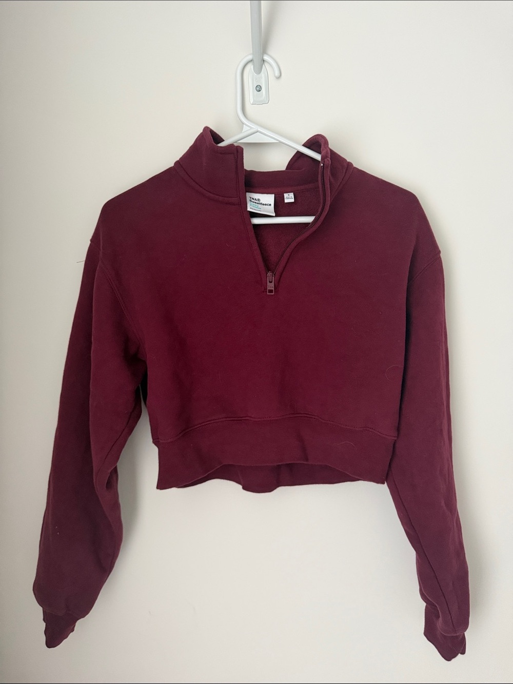 TNA Cropped Quarter-Zip Sweatshirt - Burgundy Wine